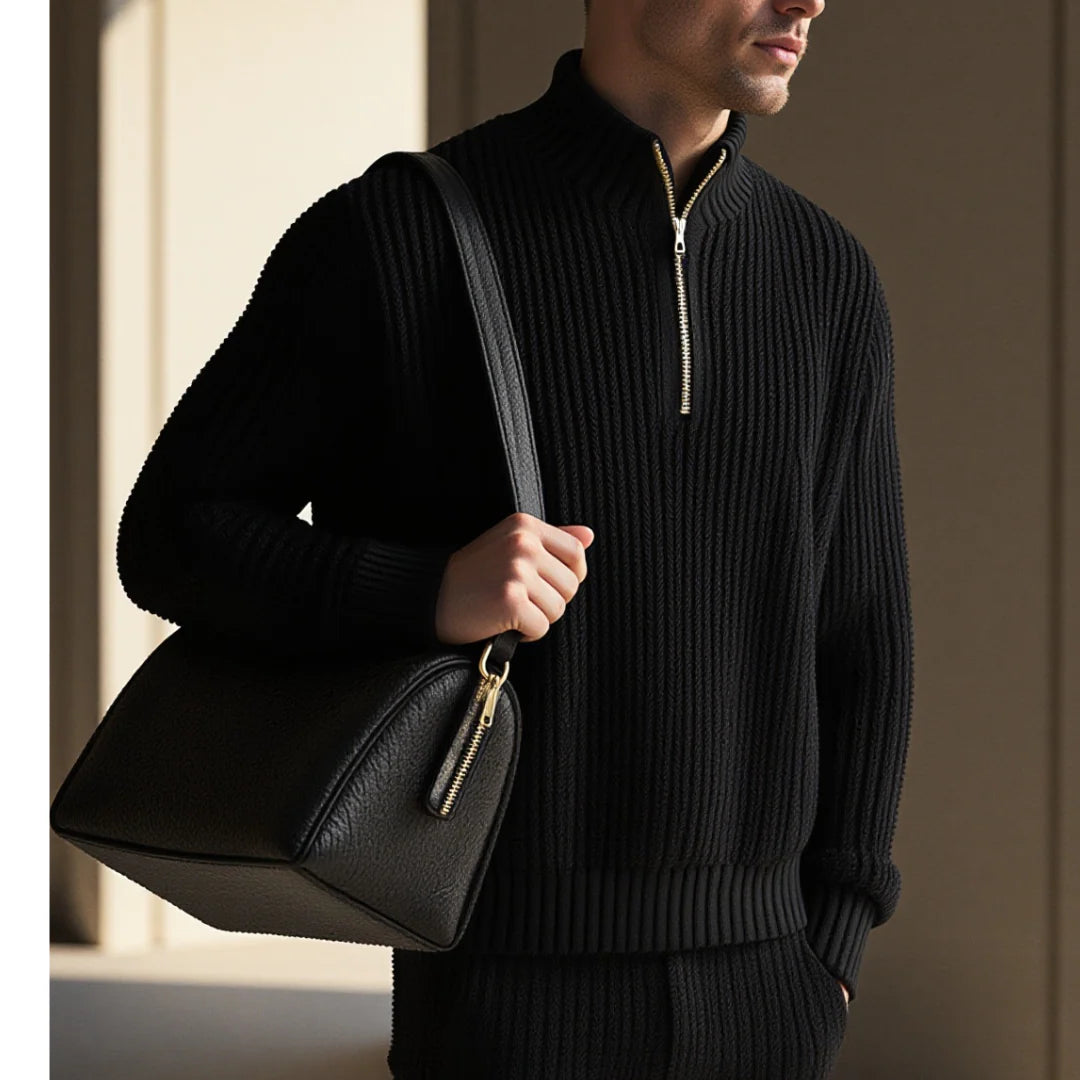 zip pullover sweater black